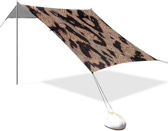Beach Tent Sun Shelter Brown Snake Skin Lightweight &amp Easy Setup Beach Shade Canopy for Camping Fishing
