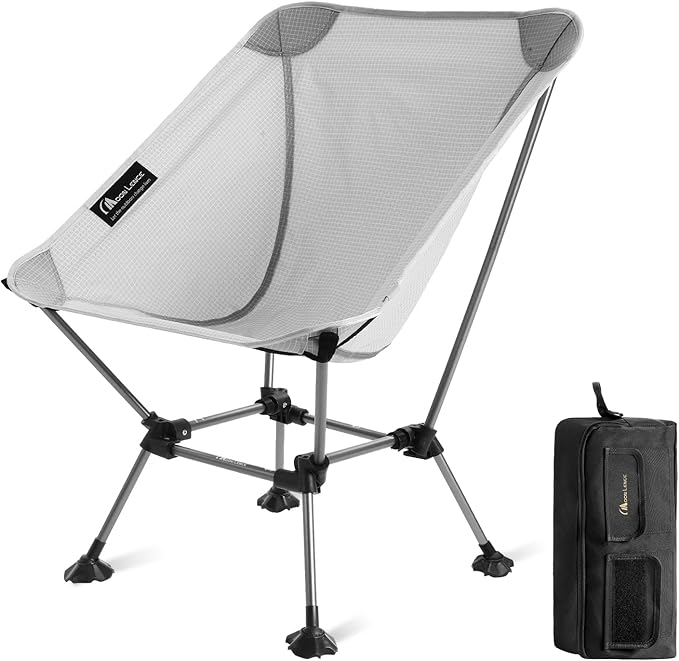 MOON LENCE Camping Chair Plus Upgraded Comfort &amp Size Still Compact and Lightweight Folding Portable Chair for Backpacking &amp Hiking 400Lbs Capacity Gen 3 Plus (Grey)