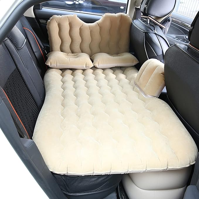 Inflatable Bed Mattress Indoor/Outdoor Camping Travel Air Cushion for Rest Sleep Travel Camping(Beige)