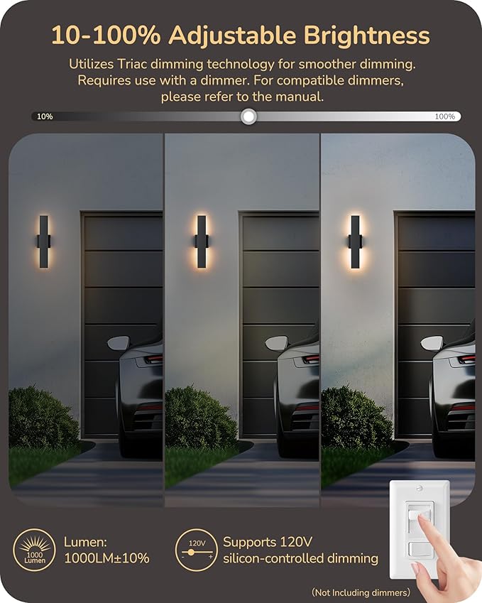 EDISHINE 2 Pack LED Outdoor Wall Lights Dimmable 3000K 4000K 5000K 15.7 Modern Black Outdoor Wall Sconce IP65 Waterproof Linear Exterior Wall Light for Entrance Hallway Garage Porch