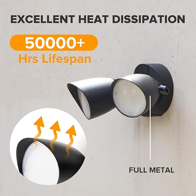 UME 2-Packs 2500 Lumen 32 Watt 28 LED Dual-Head Floodlight Outdoor Full Metal Design Waterproof Exterior Security Wall Light 5000K for Patio Garden Yard-Black
