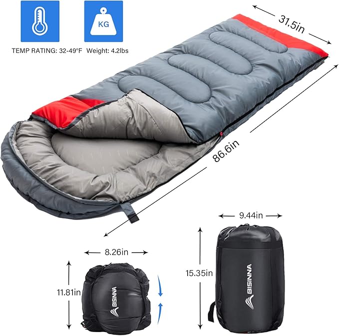 BISINNA Sleeping Bag with Pillow - 4 Season Backpacking Sleeping Bag Lightweight Waterproof Warm and Washable for Adults Kids Women Men's Outdoors Camping Hiking Mountaineering