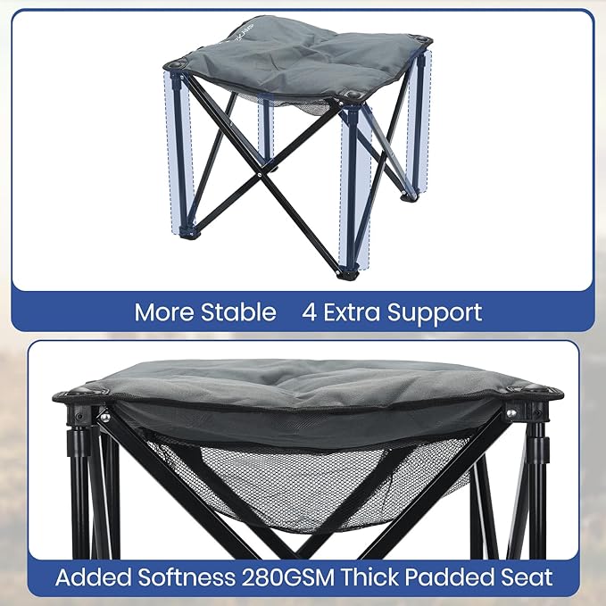 Padded Camping Stool 18 Inch Oversized Camping Foot Rest 500lb Camping Chairs Outdoor Footstool Portable Camping Ottoman for Camping Gardening Fishing w/Storage Net Carry Bag (2 Darkgreen)