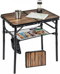 Small Folding Camping Table 2ft Portable Picnic Table Aluminum 24 x 16 Folding Table 3 Adjustable Heights Portable Lightweight Table Dining Table for RV Picnic Beach (Wood Grain)