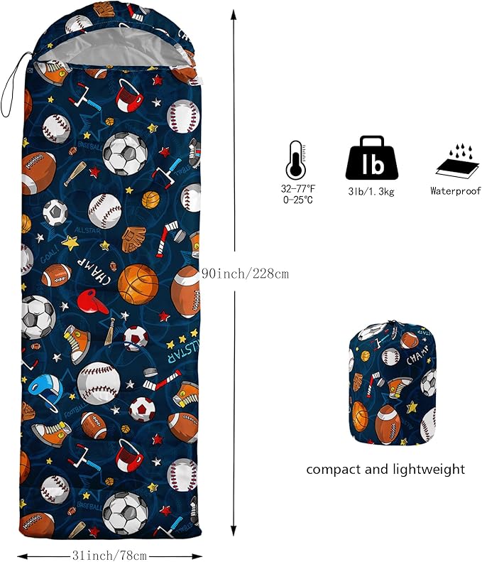 Axolotl Colorful Cats 3 Season Sleeping Bag for Kids Girls Teens - Warm and Cool Weather Pet Animal Theme Waterproof Lightweight for Traveling Outdoors Camping Equipment