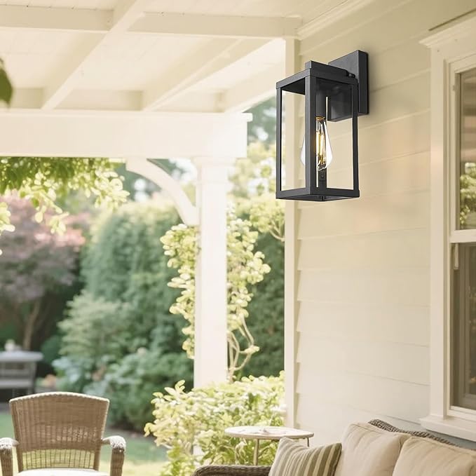 Outdoor Wall Sconce Light 13 Black Outdoor Wall Lantern with Clear Glass Weather Resistant Porch Light for House E26 Base Exterior Lighting Fixture for Garage Entryway Patio (Black 2 Pack)