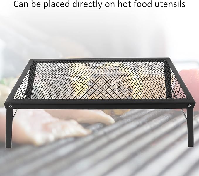 Portable Folding Campfire Grill Grate Multifunctional &amp Waterproof 304 Stainless Steel Outdoor Camp Grill Rack (Black)