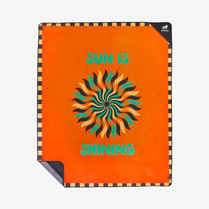 Slowtide x Bob Marley Sun is Shining Oversized Picnic Blanket – Water &amp Sand Resistant Outdoor Blanket 60 x 72 in
