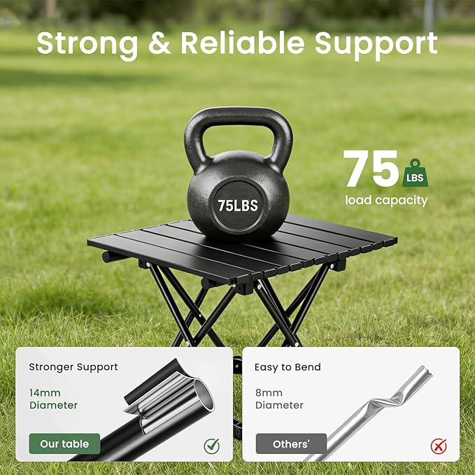 2 Pack Portable Camping Table Foldable Ultralight Small Folding Beach Table with Carry Bag for Outdoor Travel Beach Camp Picnic BBQ Cooking Festival Boat Home Use (Black-S)