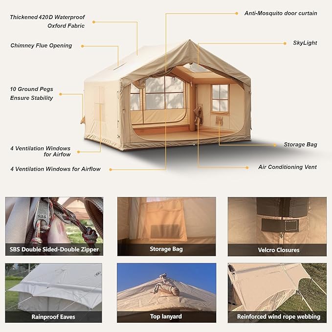 Inflatable Tents for Camping Large Inflatable Camping Tent with Hand Pump Easy Setup Tents for 4-6 People Portable Glamping Tent