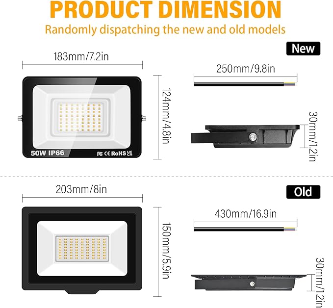 Willpower 2pcs Outdoor LED Floodlights 50W 5000LM LED Security Lights IP66 Waterproof 100V-250V Daylight Warm White 4000K Wall Light for Garden Garage Back Door Yard Lawn Court Patio