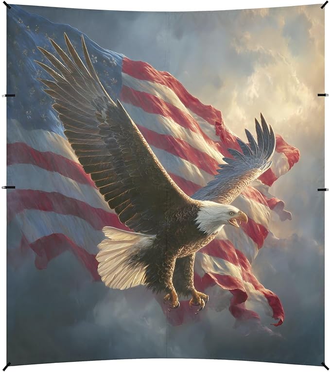 ALAZA Flying Bald Eagle American Flag Beach Tent Sun Shelter UPF50+ Protection Beach Shade Canopy w/ 4 Sandbags for Outdoor Camping Fishing Backyard Fun Picnic 10x9 ft