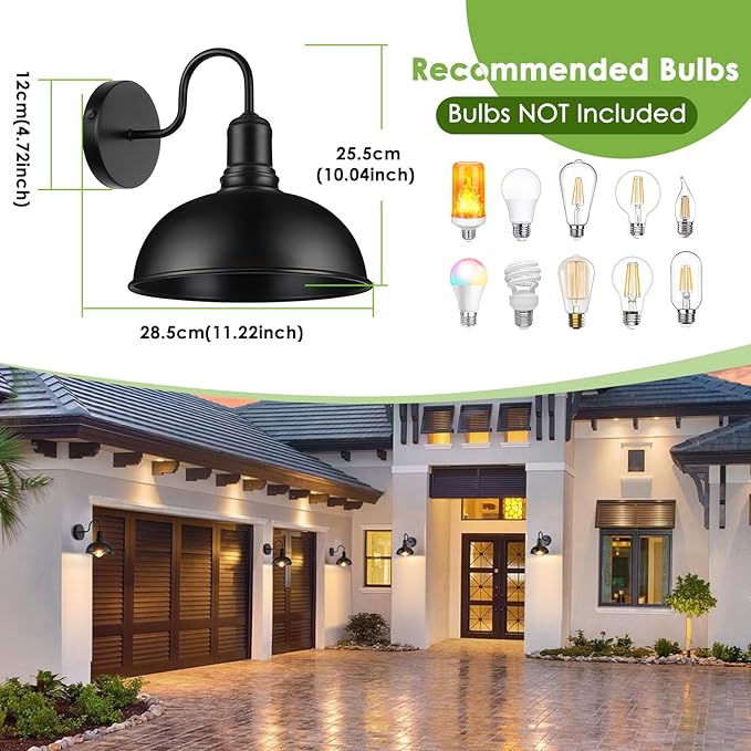 Large Outdoor Wall Sconce 2 Pack Exterior Waterproof Farmhouse Barn Light Fixture Black Garage Wall Lantern Anti-Rust Front Porch Lamp