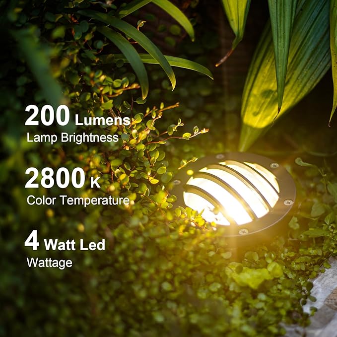 GOODSMANN Low Voltage Landscape Lights LED Well Lights 4W 12V 200 Lumens In-Ground Light 2800K Warm White with Cable Connector Brown Aluminum Housing Outdoor Lights 4PK for Deck Step Garden Light