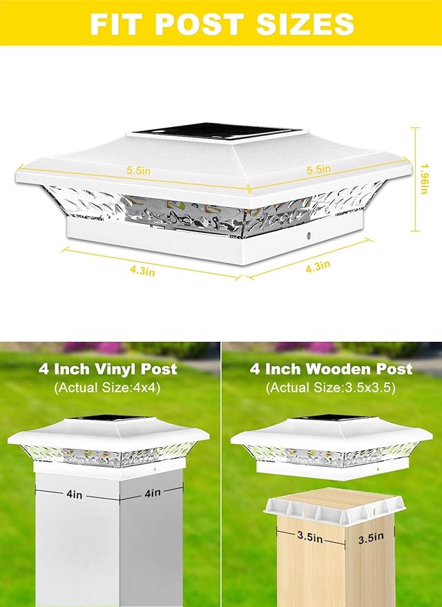 T-SUN 4x4 Post Cap Lights 12 Pack for Vinyl/Wooden Fence Auto Dusk to Dawn Outdoor Waterproof Warm &amp Cool White Solar Powered Deck/Patio Lighting