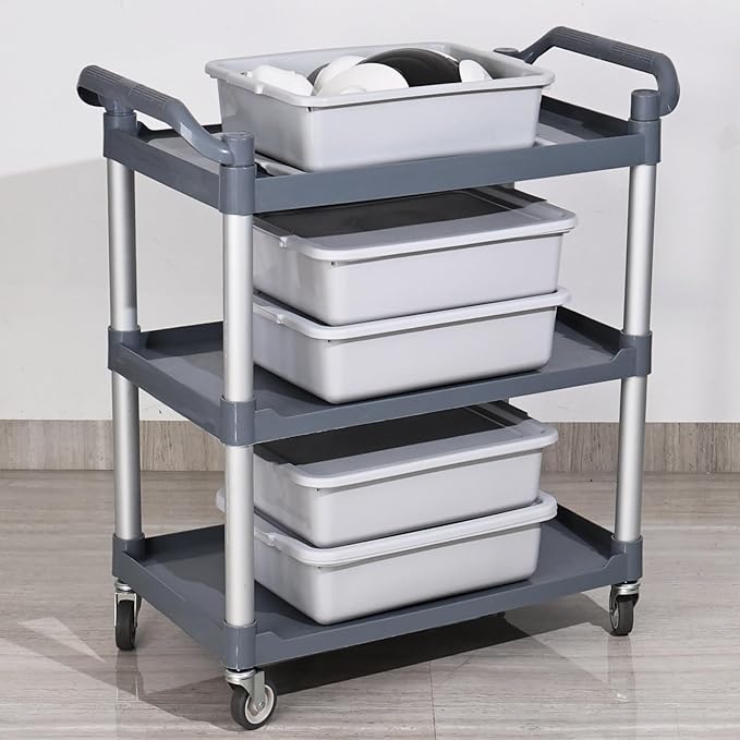12-pack 13 L Bus Box with Lid Restaurant Bus Tubs/Plastic Dish Tub Light Gray