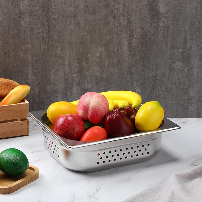 Lounsweer 2 Pack Half Size Hotel Pans Perforated Steam Table Pan Stainless Steel Half Steam Pan Commercial Catering Food Pan for Kitchen Restaurant Serving Supplies(12.8'' x 4'' x 10.43'')