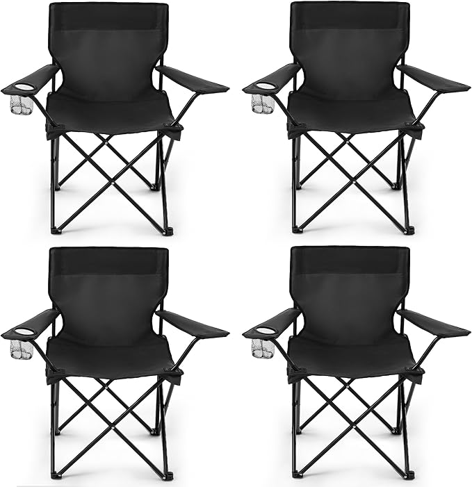 4 Pack Folding Camping Chairs for AdultsFoldable Portable Lawn Chairs with Carry Bag &amp Cup Holder Compact Design for CampBeach Picnicsand Fishing Supports 300LBS（Black）