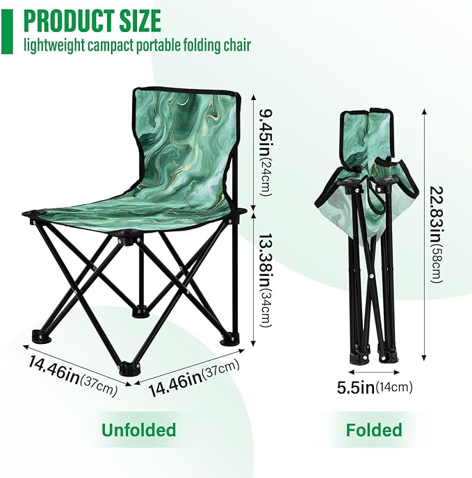 Greenish-Gold Marble Collapsible Portable Chairs for Adults Ultralight Beach Chair Backpack with Carrying Bag Lawn Chairs for Adults Heavy Duty for Hiking Fishing