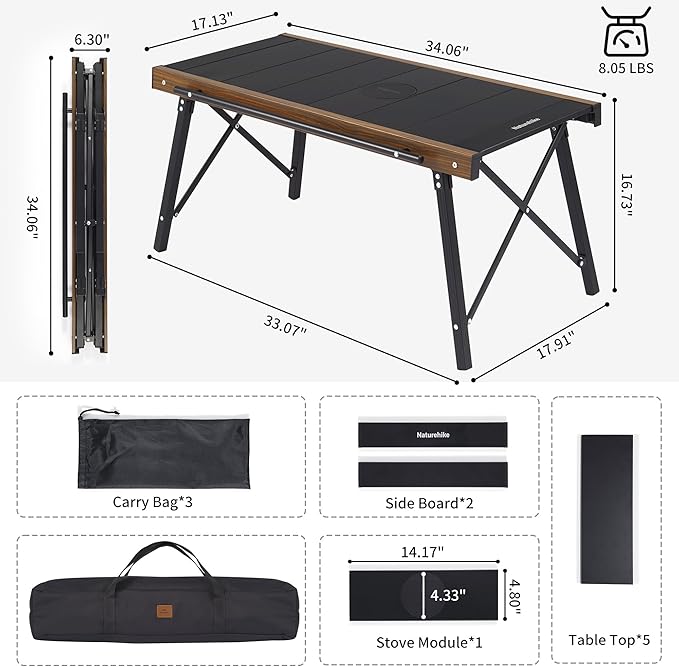 Naturehike Folding IGT Camping Table Portable IGT Cook System Ultralight Aluminum Camp Table for Outdoor Picnic Car RV Trip Patio Backyard BBQ