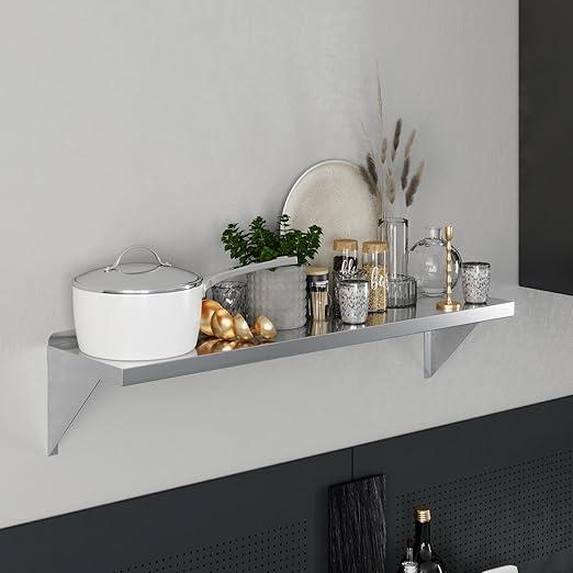 AmGood 12 Width x 48 Length | Stainless Steel Wall Shelf | Square Edge | Metal Shelving | Heavy Duty | Commercial Grade | Wall Mount | NSF Certified