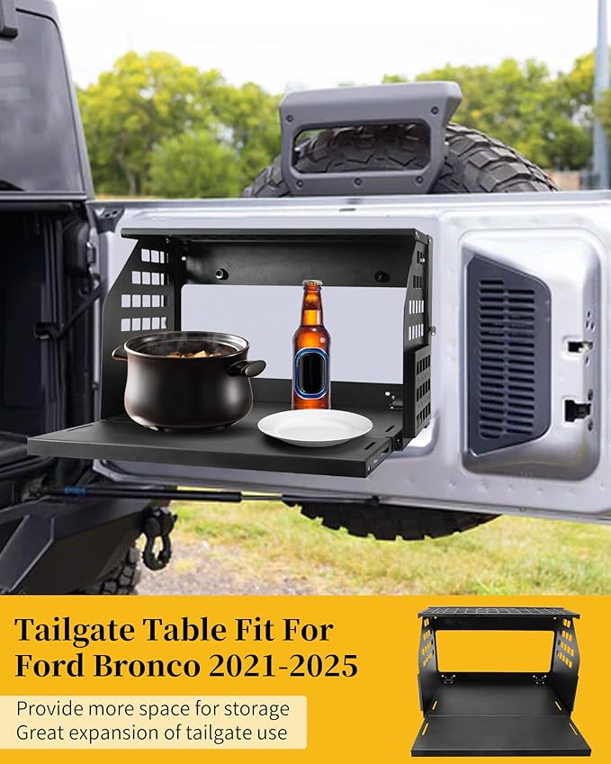 Pre-Assembled Rear Door Tailgate Foldable Table Heavy Duty Foldable Tailgate Table with Molle Panel Fit for Ford Bronco 2/4 Door 2021-2025. Can be Installed Quickly