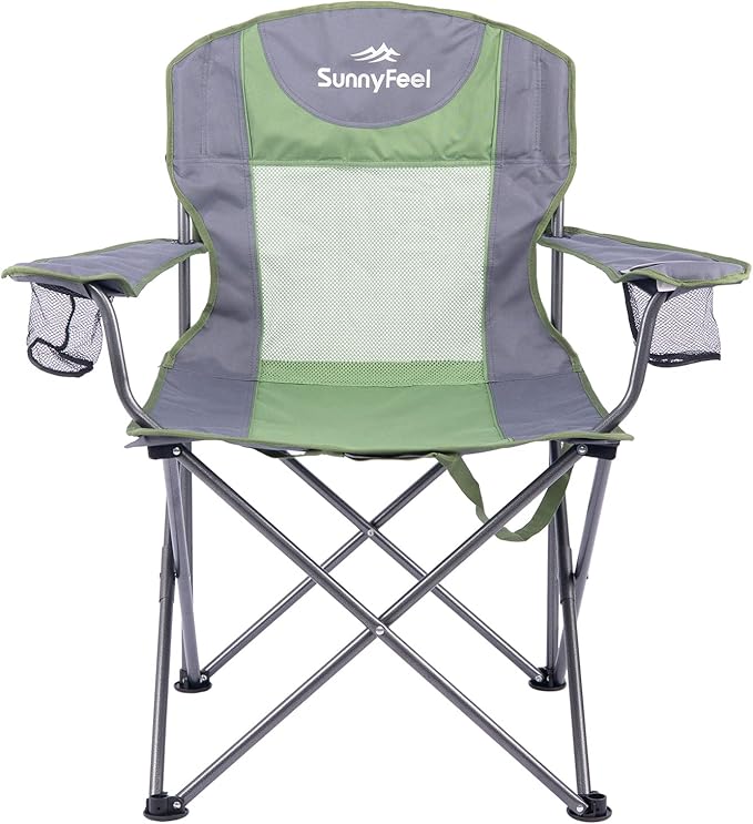 SUNNYFEEL Folding Oversized Camping Chair Padded Portable Lawn Chairs for Adults Heavy Duty 300 LBS Folding Camp Quad Chair High Back with Cup HolderArmrest for PicnicBeachSports