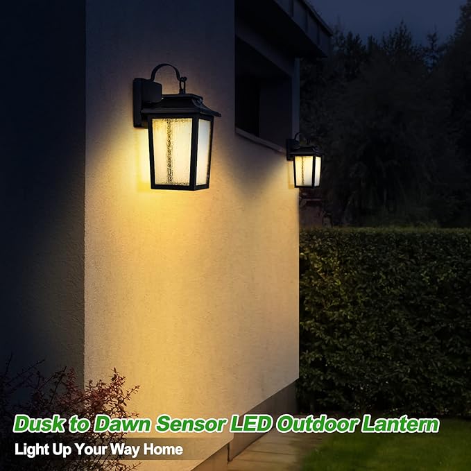 LED Dusk to Dawn Outdoor Lighting - 2 Packs Outdoor Wall Lights for House 13W 3000K LED Outside Porch Lantern Black Exterior Wall Sconce for Garage Doorway Garden 100% Waterproof Anti-Rust