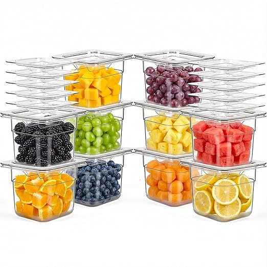 West Bay 10-Pack 1/6 Size 4''Deep NSF Polycarbonate Food Pans with Lids Clear Commercial Hotel Pans Food Storage Containers for Restaurant Food Prep Buffet Salad Bar Home Kitchen &amp Catering