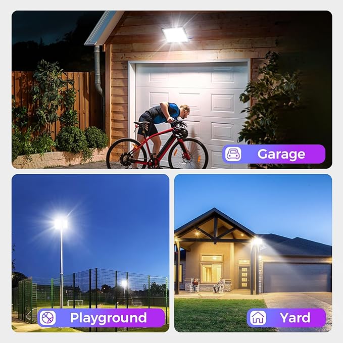 4 Pack 100W LED Flood Light Outdoor with Plug IP66 Waterproof Exterior Security Floolights 12000LM Super Bright LED Work Light 5000K Daylight White Floodlights for Yard Stadium Patio Playground