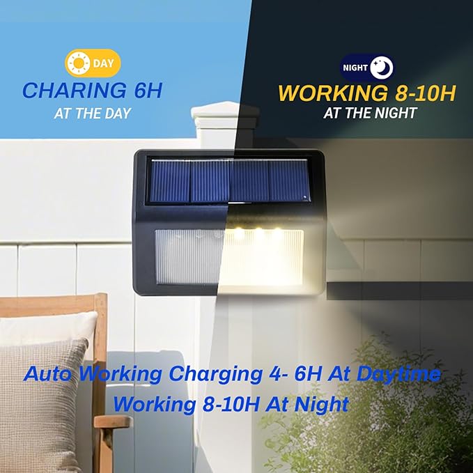 Bright Solar Fence Lights 12 Pack Outdoor Step Lights IP65 Waterproof 3000K Warm-White Dusk to Dawn Outdoor Lighting with 6 LED for Wall Garage Patio Exterior Porch