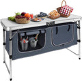 Elevon Aluminum Alloy Portable Camping Dining Storage Compartment Adjustable Table Legs Suitable for Beaches Courtyards Picnics BBQ and Parties White