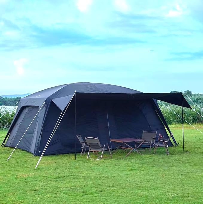 KTT Extra Large Tent 12-14 PersonFamily Cabin Tents2 RoomsStraight Wall2 Doors 4 Windows with MeshWaterproofStraight WallBig Tent for OutdoorPicnicCampingGathering(Brown)