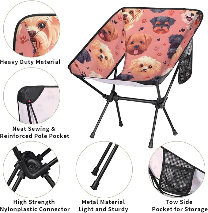 Honeybaby Folding Camping Chair Dogs Paw Prints Camping Chairs Lightweight Portable Chair Outdoor Foldable Chairs for Camping Travel Picnic Beach Hiking