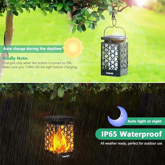 TomCare Solar Lanterns Outdoor Upgraded Flickering Flame Waterproof Hanging Lanterns Decorative Solar Powered LED Lights for Patio Deck Yard 6 Pack