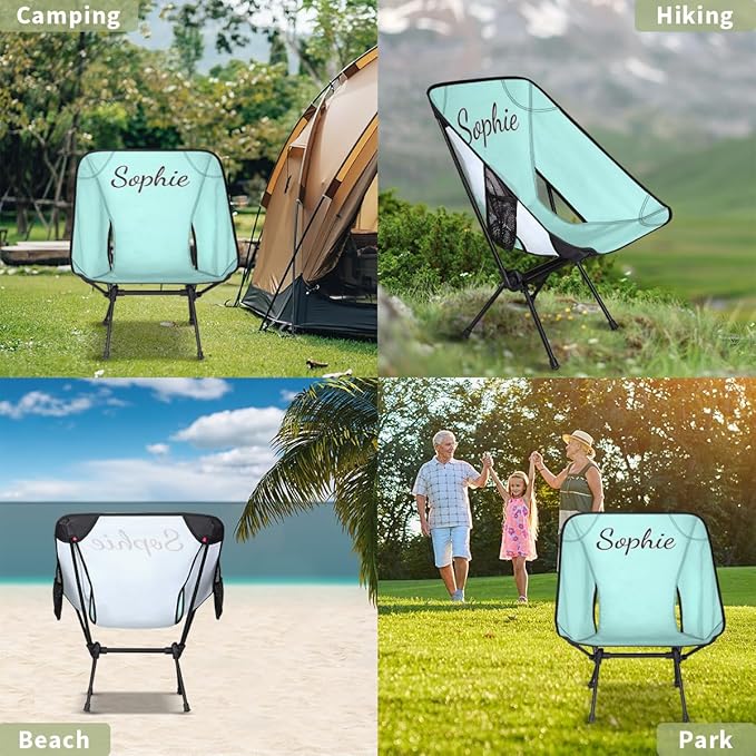 Custom Camping Chair with Name Customize Portable Folding Chairs Personalized Lightweight Foldable Outdoor Chair for Backpacking Hiking