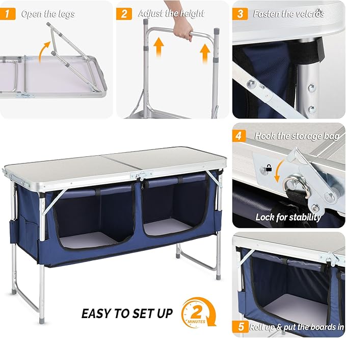 WEI WEI GLOBAL Outdoor Folding Table - Camping Table with Storage Compartment - Lightweight Aluminum Table - White