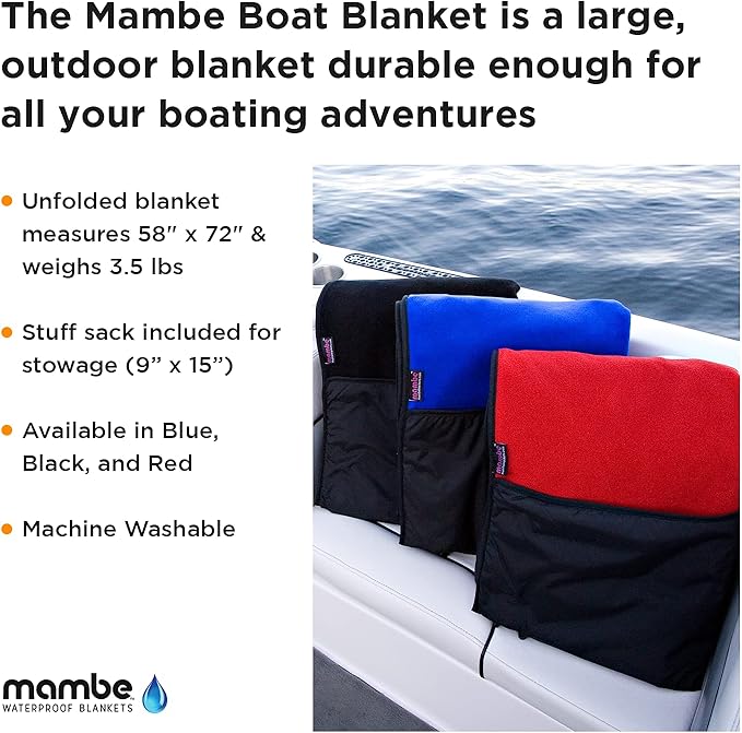 Mambe Large Waterproof Boat Blanket Royal - Insulated Windproof and Water Proof Blanket - Machine Washable Fleece and Nylon Throw for Outdoor Activities Like Picnics and Stadiums