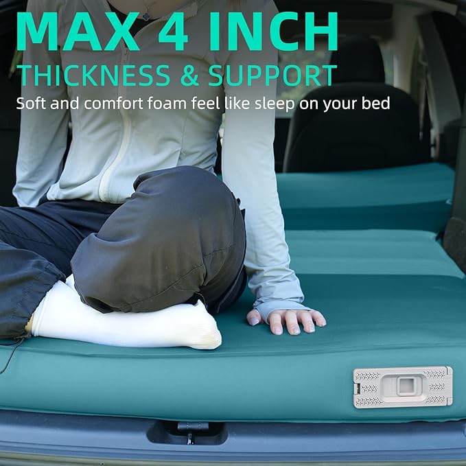 Tesla Camping Air Mattress with Foam Ultra Thick 4 Self Inflating Sleeping Pad with Electric Pump for Model Y R-Value 9.5 Insulated Car Camping Mattress Pad for All Seasons
