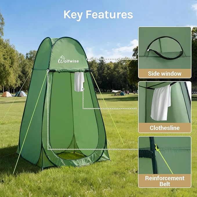 Wolfwise Pop Up Shower Tent Portable Instant Changing Tent with Ventilation Window &amp Carry Bag Privacy Bathroom Toilet for Beach Camping &amp Outdoor Width 40  Height 75  Green