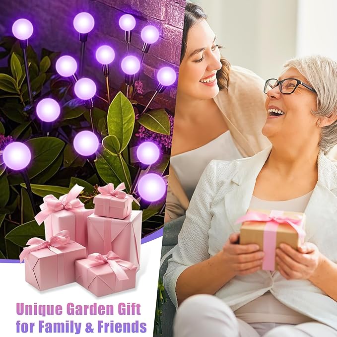 Solar Garden Lights Outdoor Waterproof Solar Powered Lights for Yard Pathway Patio Swaying Lawn Decor as Gardening Gifts for Women Holiday (Purple 2 Pack)