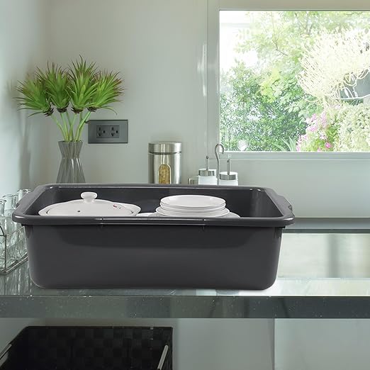 Gloreen 4 Packs Large Commercial Bus Tubs 35 L Rectangular Dishpan Plastic Wash Basin Grey