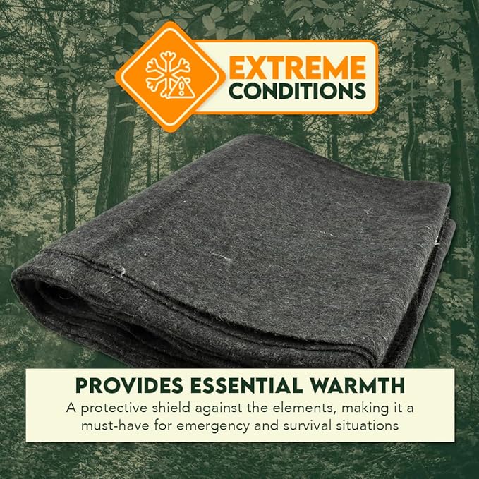 SE 51x 80 Multipurpose Gray Wool Blanket - 50% Wool Lightweight 2 lb Zippered Bag Included - Ideal for Camping Hiking Emergency Survival