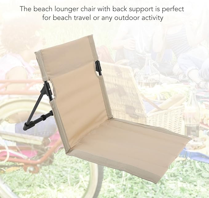 Outdoors Beach Loungers Beach Lounge Chairs Beach Chairs Portable Folding Beach Mat Lounge Chair with Oversized Zippered Pocket Adjustable Backrest Storage Pouch for Camping Beach (Khaki)