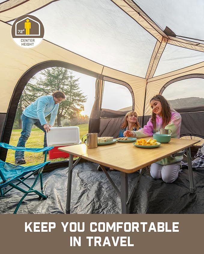 FanttikOutdoor Instant Cabin Tent 6/8/10/12 Person Camping Tent Setup in 60 Seconds with Rainfly &amp Windproof Portable with Carry Bag for Family Camping &amp Hiking Upgraded Ventilation Khaki
