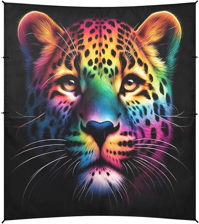 ALAZA Leopard Portrait Rainbow Color Beach Tent Sun Shelter UPF50+ Protection Beach Shade Canopy w/ 4 Sandbags for Outdoor Camping Fishing Backyard Fun Picnic 10x9 ft