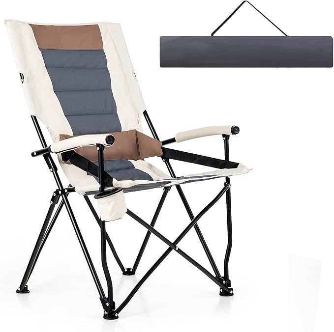 Goplus Camping Chairs Portable Lumbar Back Beach Chair Heightened Design for Adults w/Cup Holder &amp Carrying Bag Folding Chair for Outside Fishing Hiking Picnic Lawn (330 LBS Weight Capacity)