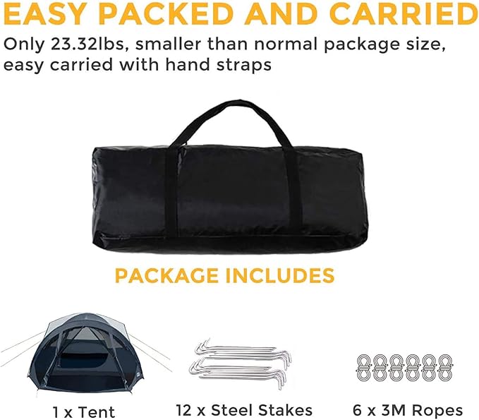 Pacific Pass 6 Person Dome Tent w/ Removable Rain Fly and Screen Room Water Resistant - Navy/Gray