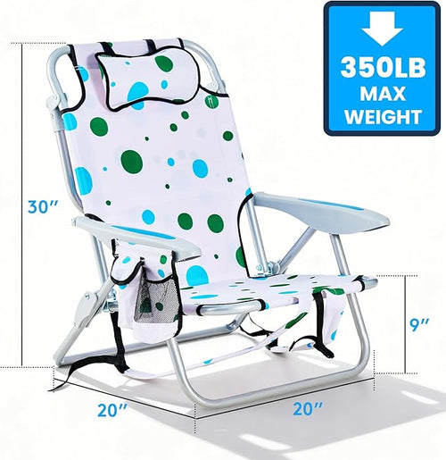 2 Pack Lightweight Portable Camping Beach Chair for Adults Lay Flat Folding Beach Chairs with 5 Positions Backpack Beach Chair with Towel Bar Zipper Pouch Cup Holder Geometric Circle