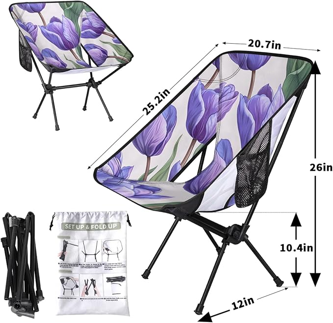 Honeybaby Folding Camping Chair Tulip Theme Camping Chairs Lightweight Portable Chair Outdoor Foldable Chairs for Camping Travel Picnic Beach Hiking